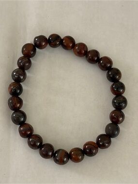 Red Tiger’s Eye Beaded Stretch Bracelet Red Brown Gemstone